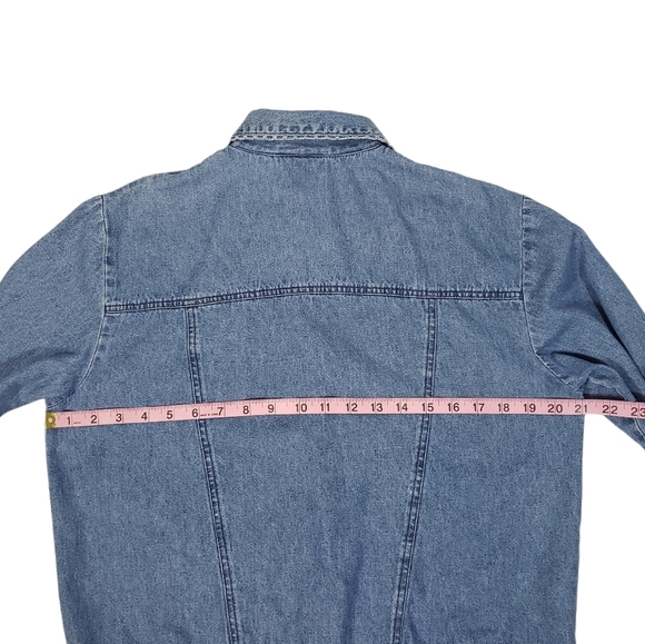Vintage Saint Germain Blue Chambray Jacket Sz L ? Crotchet Button Up Jean Denim - Picture 9 of 12
